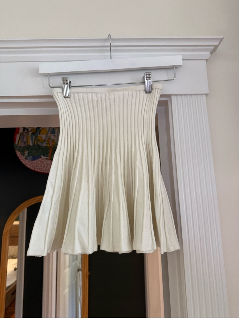 MESHKI Ivory Ribbed Knit Flared Mini Skirt XS